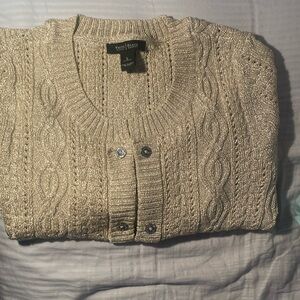 White House Black Market Gold 3/4 sleeve cable knit dressy cardigan